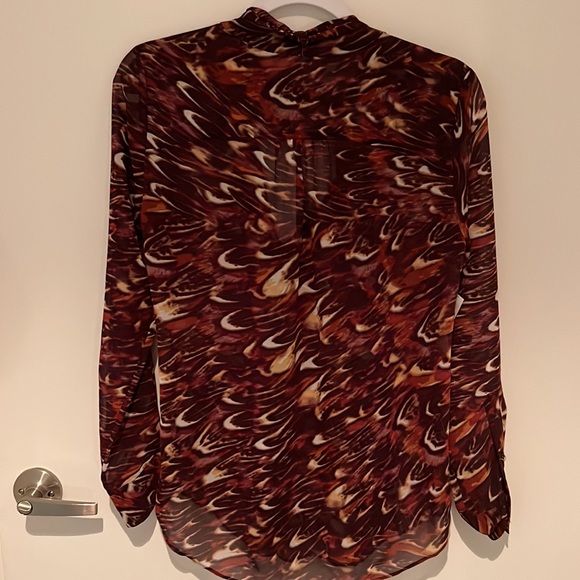 Bebe, S, blouse, maroon, sheer, tie - Picture 7 of 13